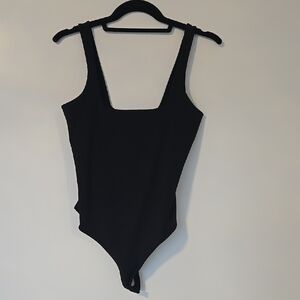 Good American Black Bodysuit with Sleeveless Design and High-Cut Leg Opening